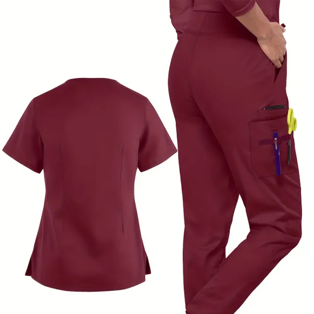 Set medical pentru femei, format din tricou scurt și pantaloni confortabili cu șireturi pentru îngrijire medicală