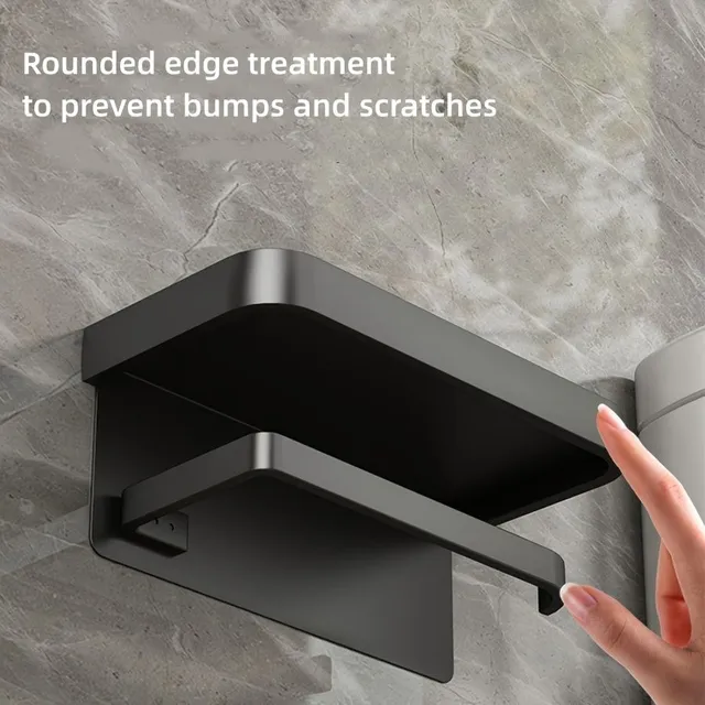 Toilet paper holder with shelf - Bathroom tray for toilet paper, wall dispenser for paper, bathroom shelf for paper, bathroom accessories, storage space and organization in the bathroom