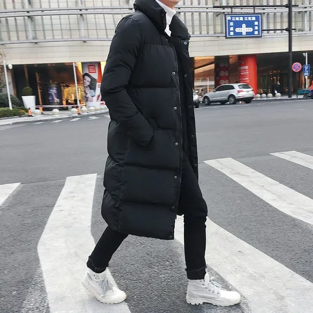 Manteau d'hiver long matelassé pour homme - noir