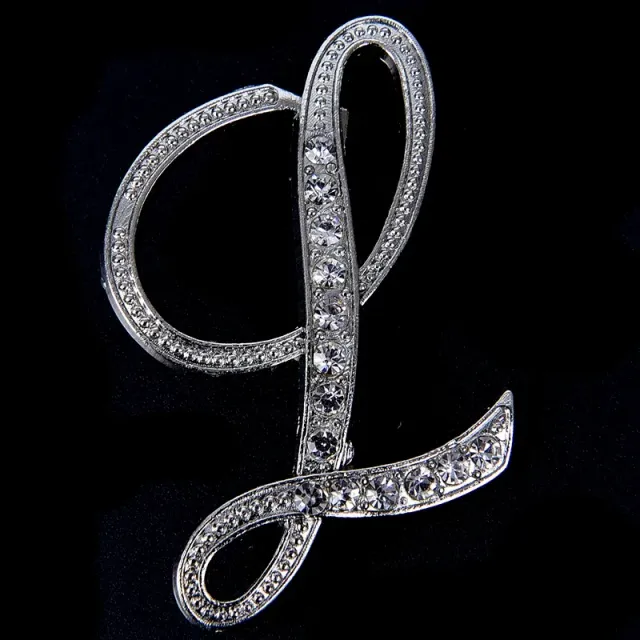 Luxurious women's brooch clip with English letter A-Z made of crystals and rhinestones