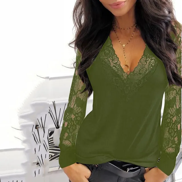 Modern ladies t-shirt with lace sleeves and neckline