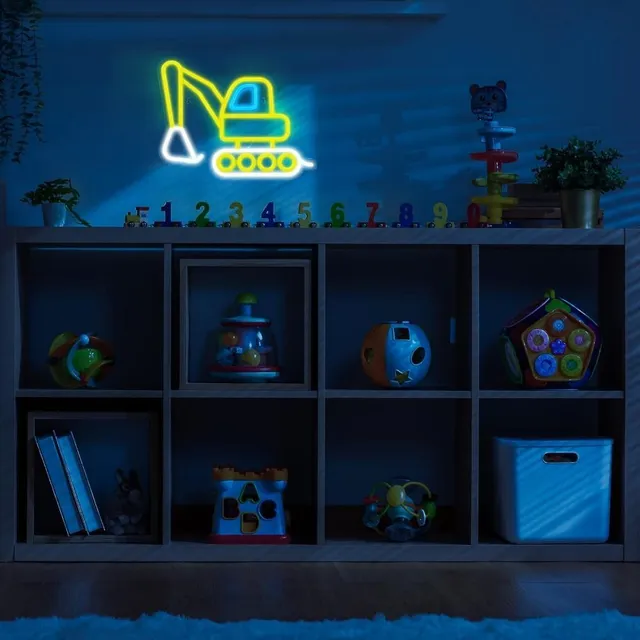 Neonová nástěnná dekorace - Bagr (Stavební vozidla) LED USB napájení, Akryl