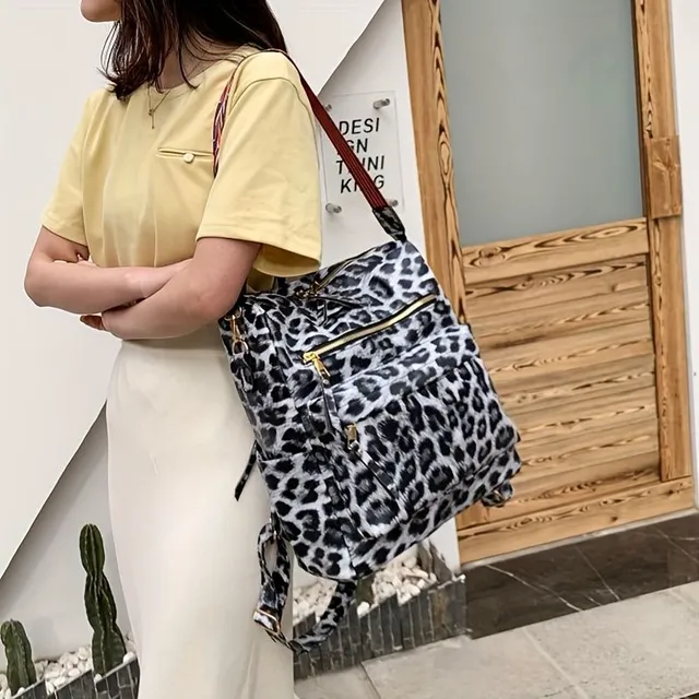 Rucsac-geantă pentru femei 2 în 1 cu model leopard, ideal pentru călătorii și școală