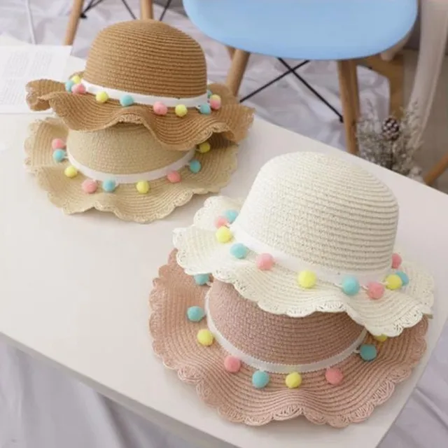 Pălărie de paie pentru plajă pentru copii cu geantă