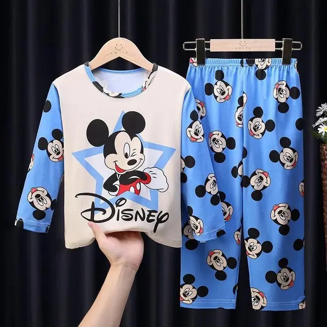 Girls' pajamas with cartoon pattern, round neckline and long sleeve P22 3T