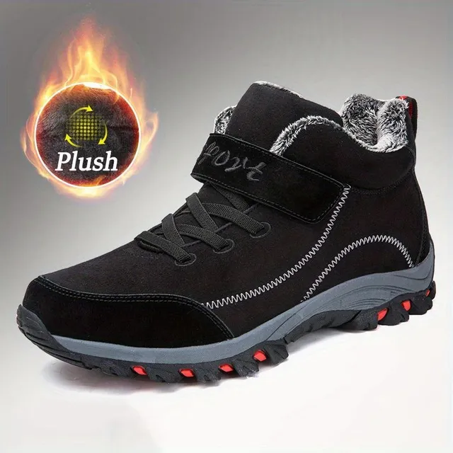 Large men's laceproof trekking shoes with warm teddy lining, comfortable breathable anti-slip shoes