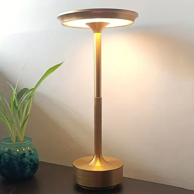 Lampă de masă ajustabilă tricoloră, Lampă de masă pentru bar, Lampă de masă cu farfurie zburătoare, Lampă de masă înaltă din aluminiu cu design complet din oțel inoxidabil, Lampă de noapte de lux cu ornamente de lux, Încărcare de la restaurantul vestic modern