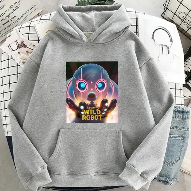 Unisex sweatshirt with hood and kangaroo with motifs of popular characters Rozum in the Wild - The Wild Robot