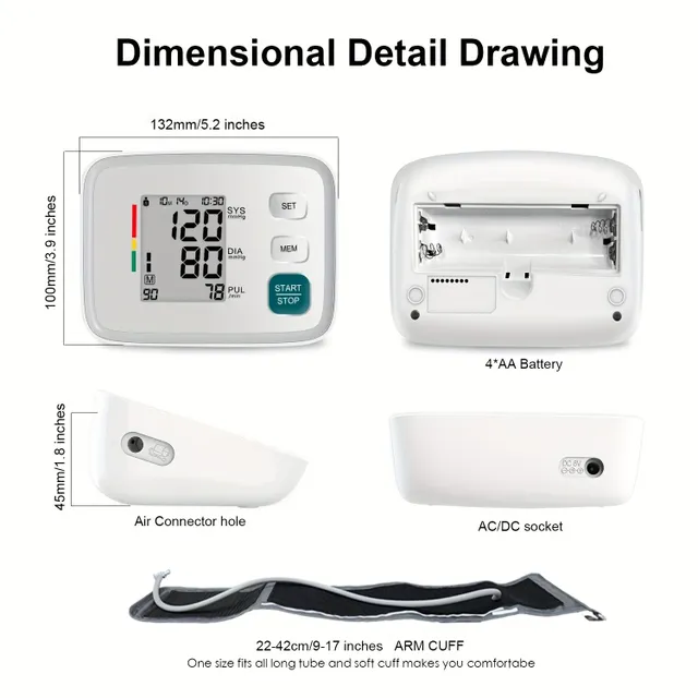 Măsurător automată a tensiunii arteriale pentru acasă cu afișaj digital și manșetă reglabilă (bateriile nu sunt incluse)