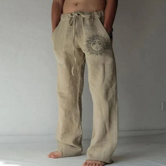 Pánske ležérne ľanové nohavice so šnúrkou na stiahnutie