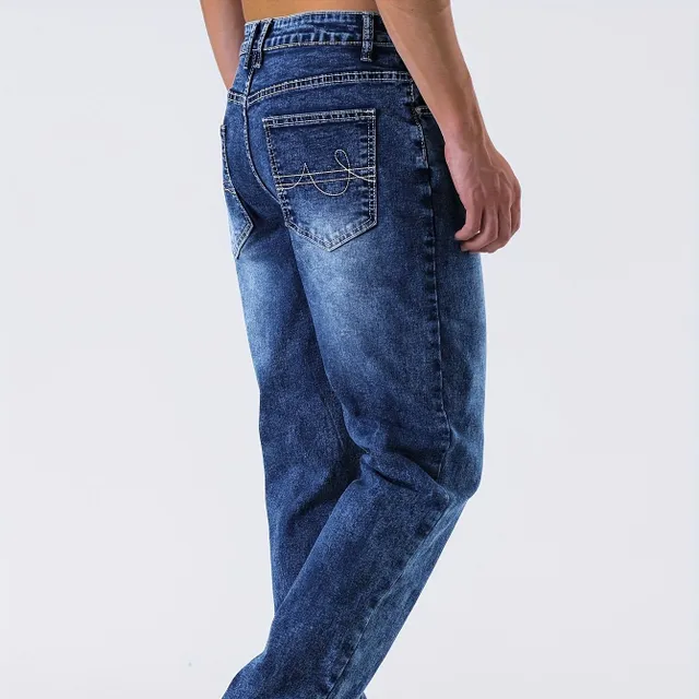 Jeans bărbătești slim fit din denim cu aspect rupt, stil urban