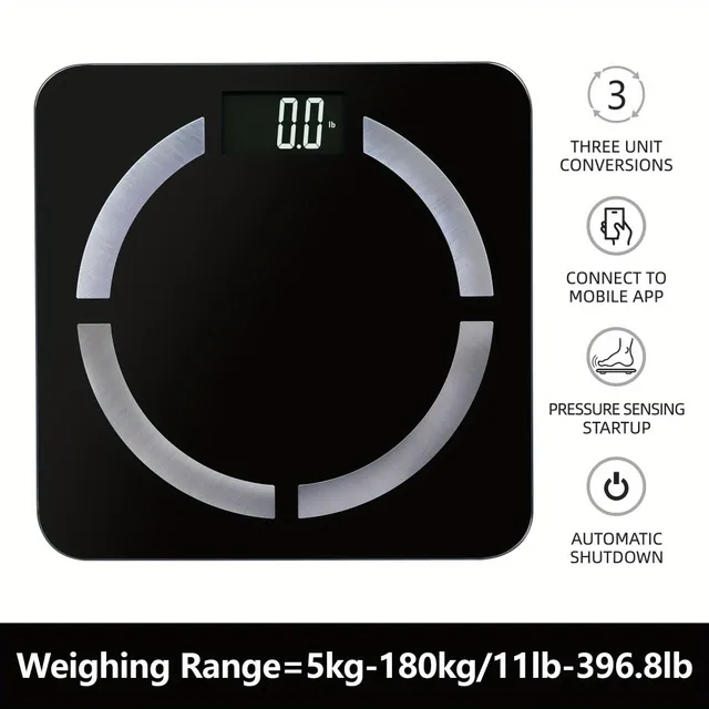 1 pc intelligent weight body fat, digital bath weight with application Body fat analyzer monitors BMI health measurements, body fat, visceral fat, water, muscle and bone mass, capacity 396 pounds