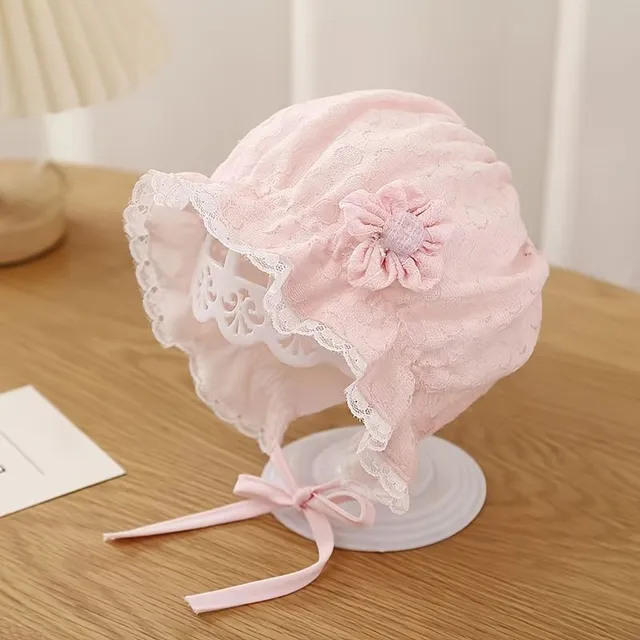 Baby hat with lace and UV protection for princesses for spring and autumn