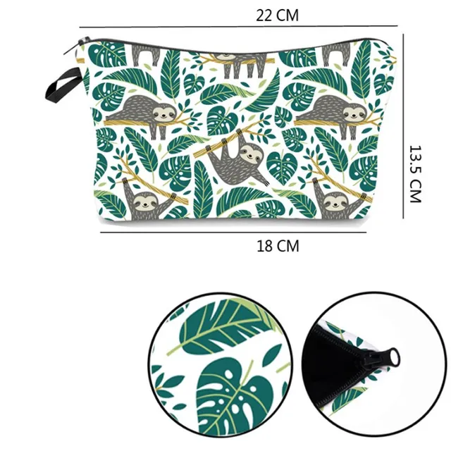 Waterproof cosmetic bag with original sloth prints