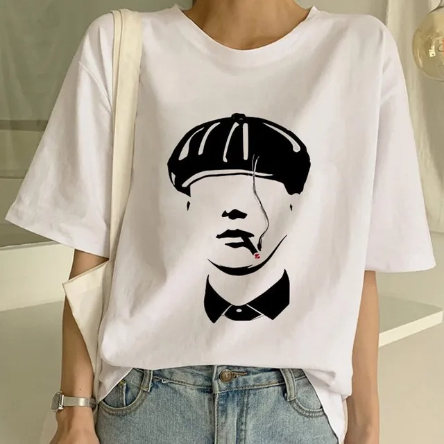 Tricou oversize pentru femei cu mânecă scurtă și imprimeu Peaky Blinders