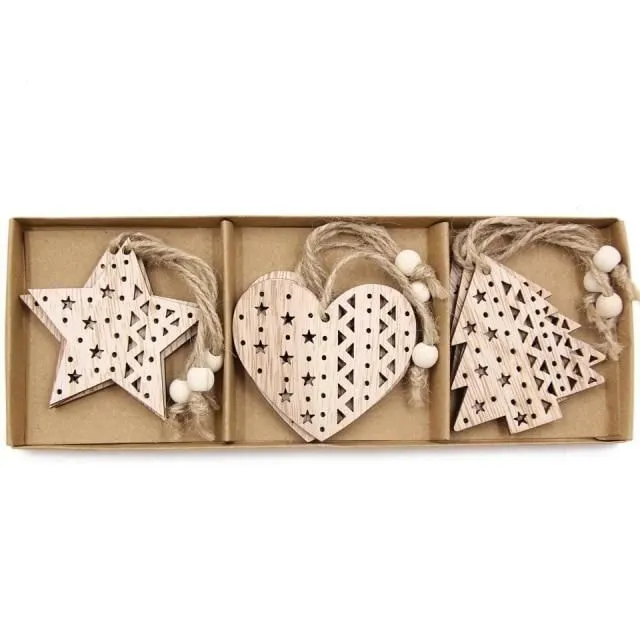 Wooden Christmas snowflakes for tree 12 pcs