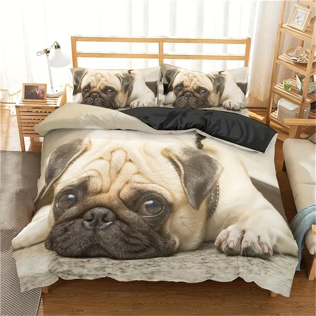 Cute 3D duvet coating with dog motif (1 coating + 2 pillowcase coatings)