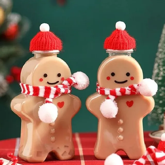 1 piece 500 ml Christmas gingerbread man repeatedly usable plastic bottle for water, juice, milk