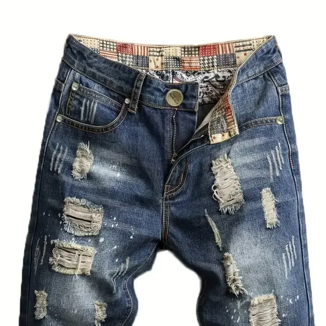 Men's stylish torn jeans casual shorts royal blue for summer