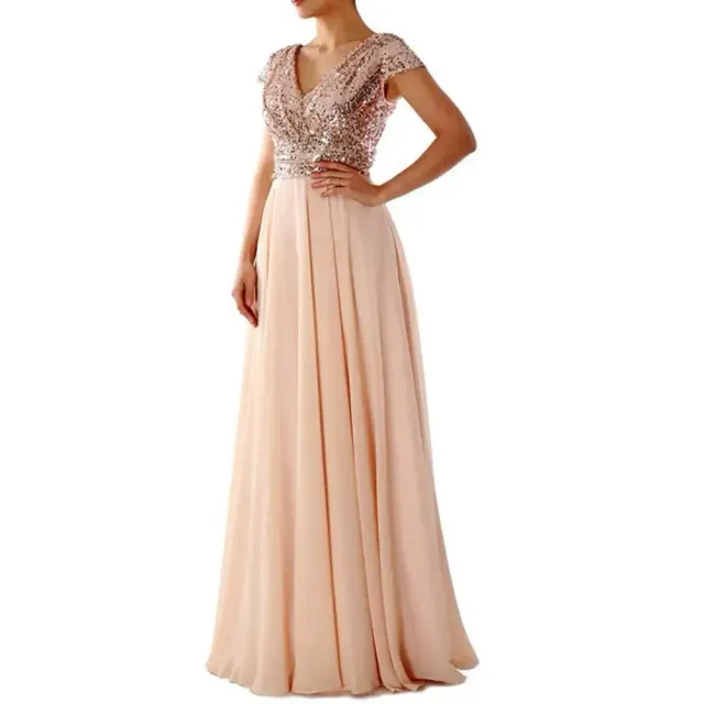 Women's fashionable maxi dress with v-neck, sequins and chiffon for prom