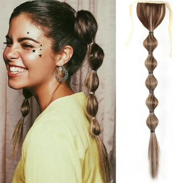 Long synthetic hair with a drawstring for fastening the ponytail - various variations