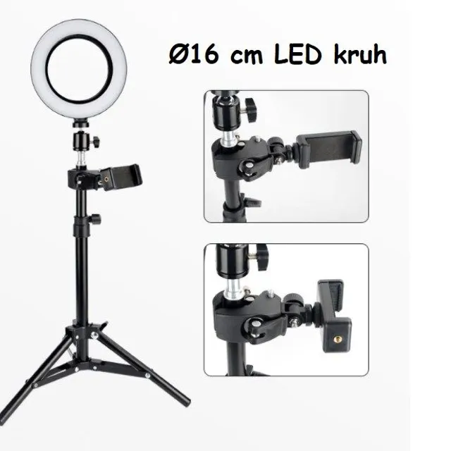 Circular photo light with tripod and phone holder