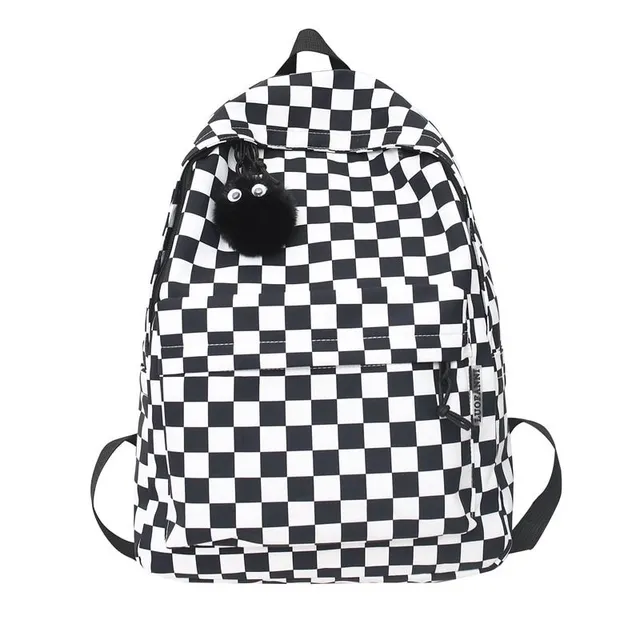 Classic modern simple comfortable backpack for school with big pocket and chessboard motif