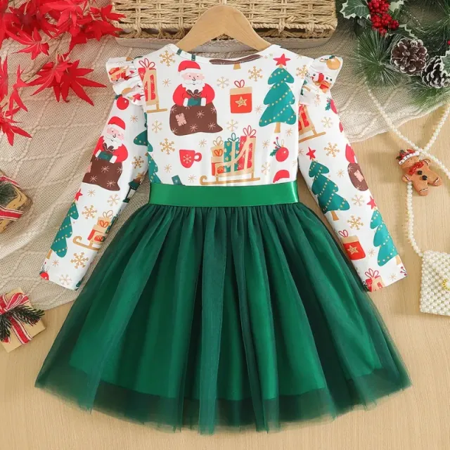 Christmas girls Tutu dress with tulle and long sleeves - elegant and festive dress for girls