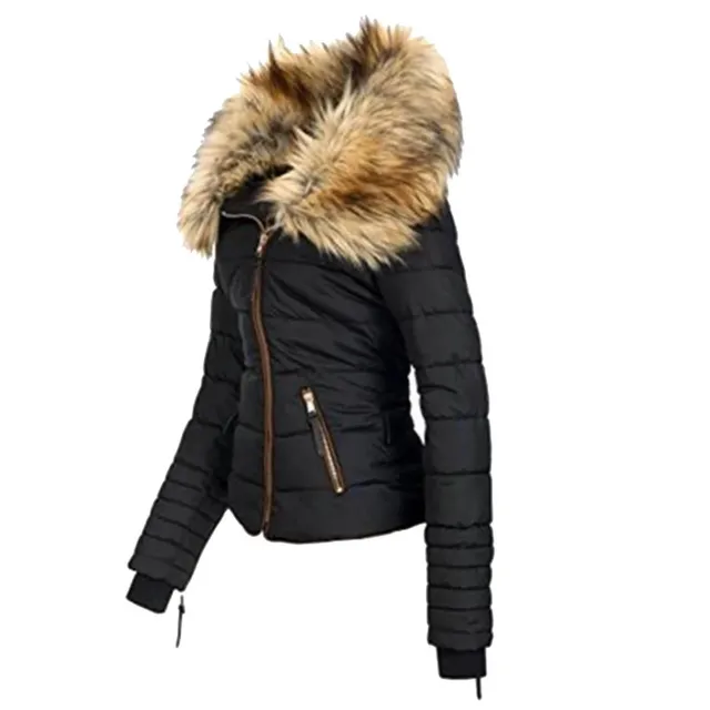 Luxus téli kabát nőknek szőrmével a nyak körül