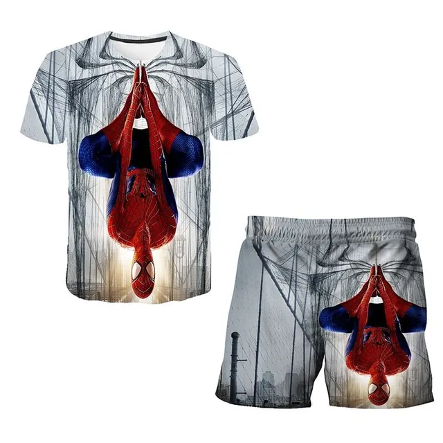 Stylish sporty kids set of shorts and T-shirt with the motif of the popular Avengers Kirby