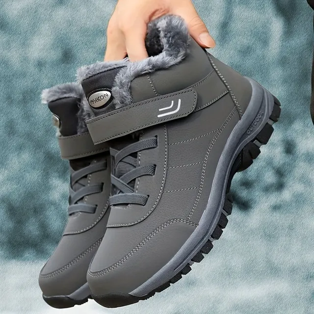 Men's winter snow boots with warm teddy lining, anti-slip, for outdoor activities