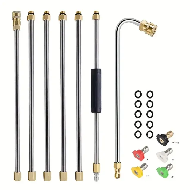 1 set, high pressure cleaning machine, water pistol Stainless steel extension rods set with 5 jets 120° extension bar for drain cleaning