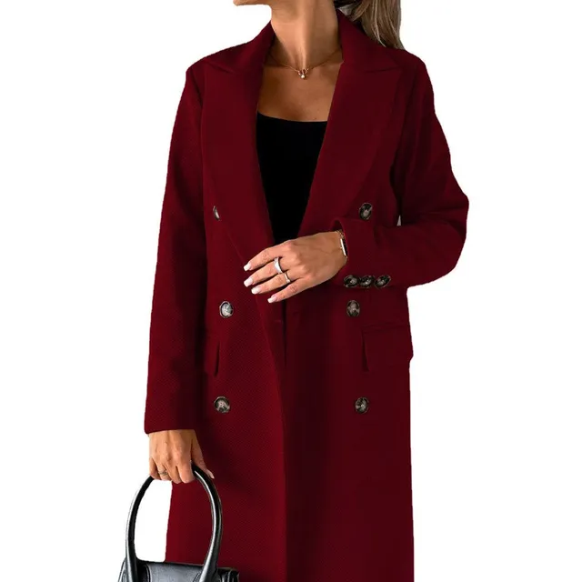 Double-breasted wool coat with long sleeves