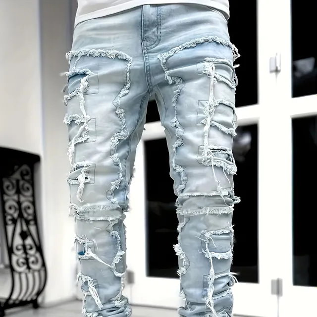 Y2k Hip Hop Stylish Jeans with Cutaway Ends - Men's Stretch Denim Pants for Casual Street Style