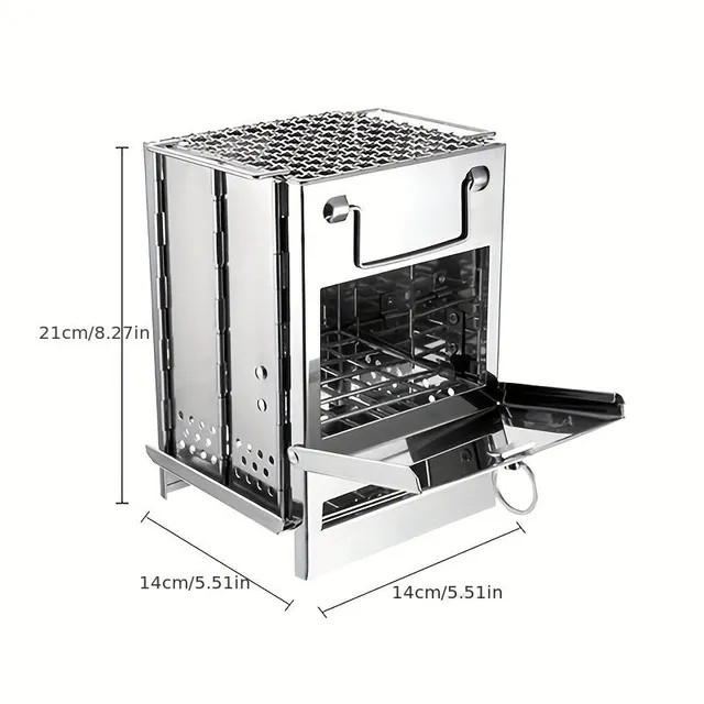 Folding wood grill - Stainless steel camping stove with barbecue for picnic in the garden