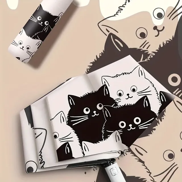 Compact folding umbrella with cat motif