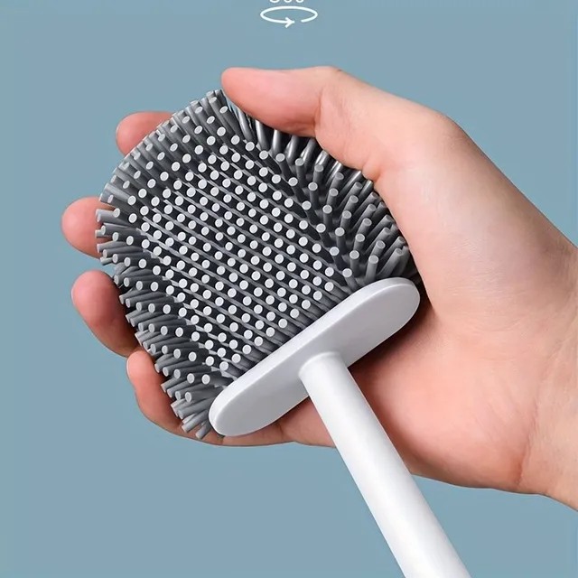 Silicone cleaning brush on toilet with tray, without drilling on wall, for cleaning all corners, suitable for toilets and bathrooms