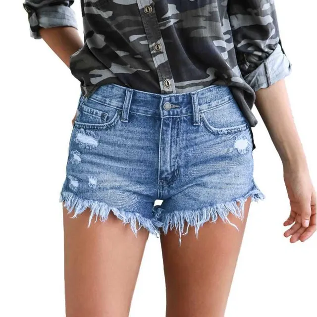 Slimming ripped denim shorts with fringe and high waist and fringe