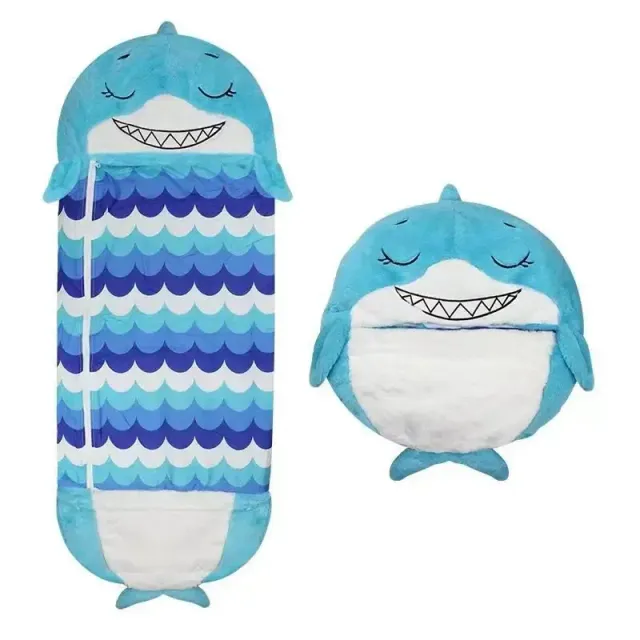 Children's sleeping bags with stuffed animal cushion and cartoon motif