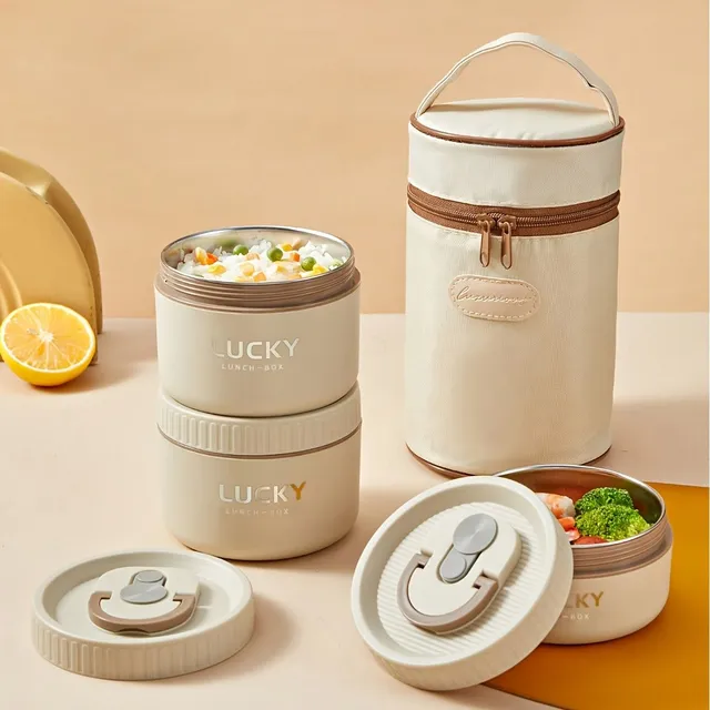 Stainless steel insulated lunch box with thermos and spoon