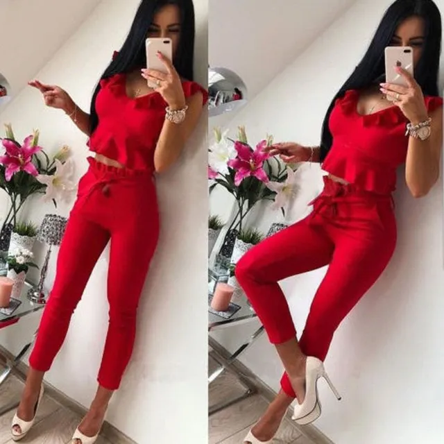 Ladies summer elegant set Priscila - trousers, top red l