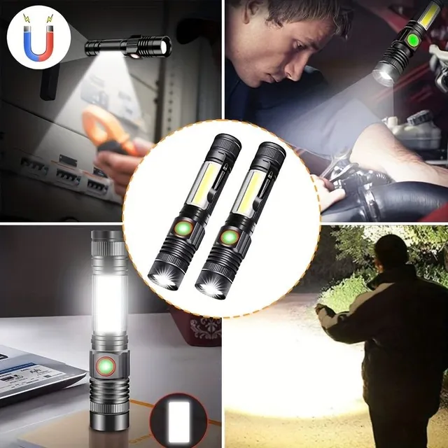 Kapesní LED svítilna s magnetem a zoomem - voděodolná a dobíjecí přes USB