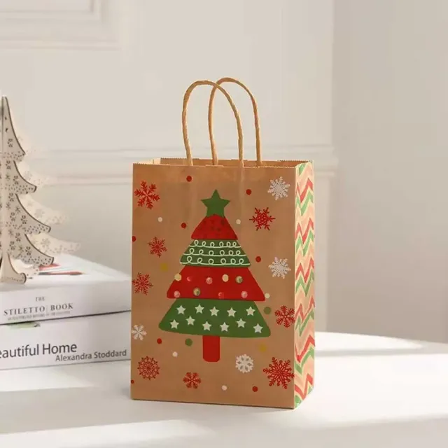 10ks Velké Vánoční dárkové tašky Kraft Papírové tašky na Vánoce