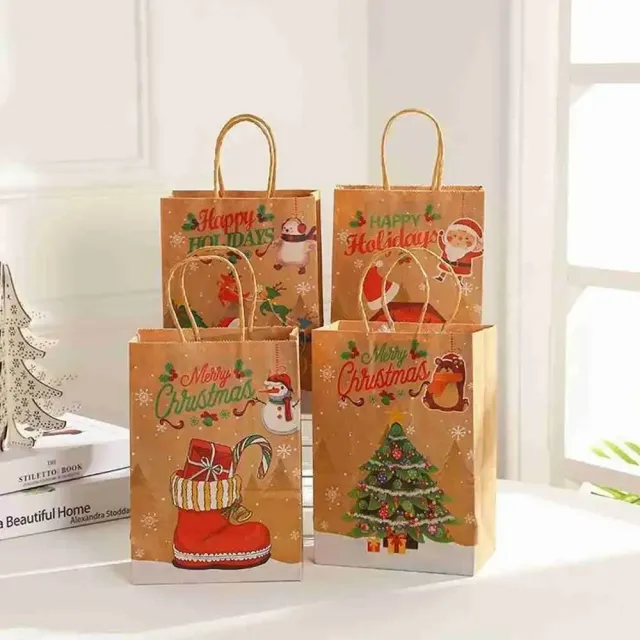 Christmas paper bags with Santa Claus theme, reindeer and bell for children