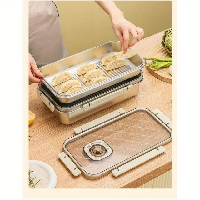 Storage container, Multifunction Dumpling box made of stainless steel with lid