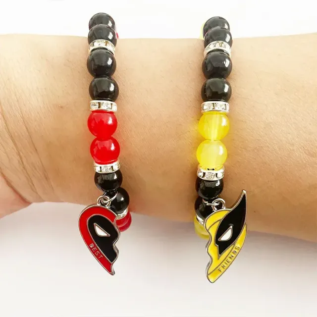 Unisex bead bracelet friendship with theme of popular action heroes Deadpool and Wolverine - 1 pair