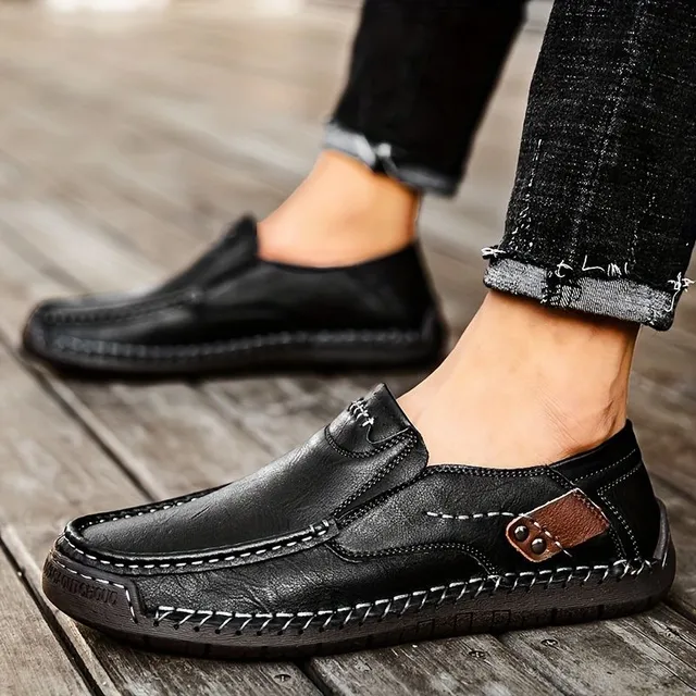 Mocassins pour homme en cuir perforé en grande taille - respirants, résistants à l'usure, à enfiler