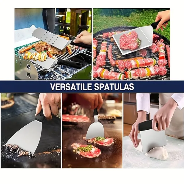 Set de grătar din oțel inoxidabil 18 piese, echipament profesional, spatulă, grătar, gătit în aer liber