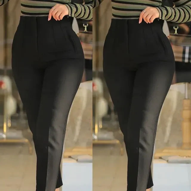 Elegant high-waisted trousers for women, monochrome and suitable for everyday wear