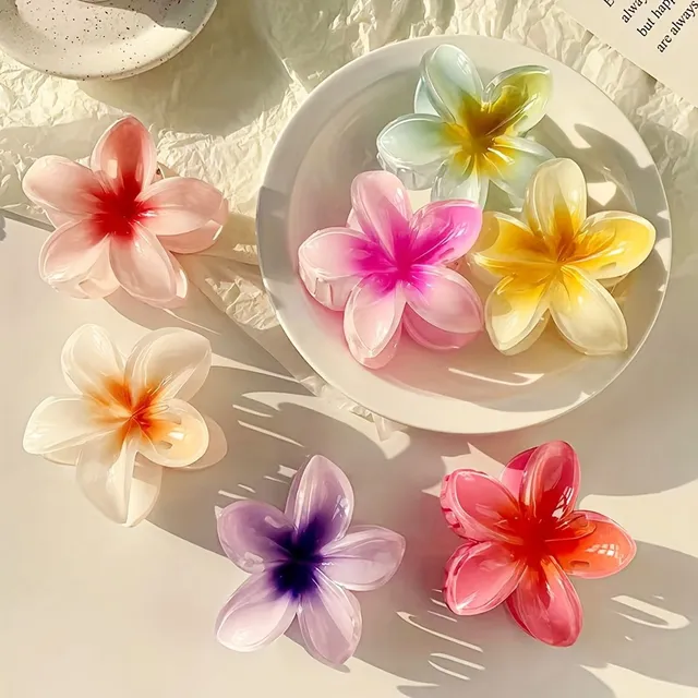 1/6pcs Épingles à cheveux élégantes avec fleurs de plumeria en couleurs pastel